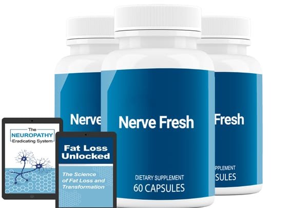 Three bottles of Nerve Fresh with two bonus e-books, about a 90-day supply